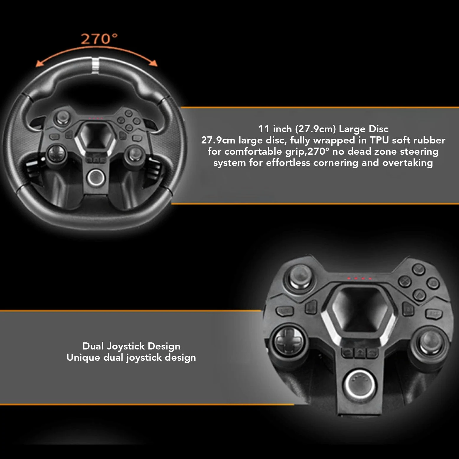 docooler Jeu de Volants de Jeu Adaptés à la Console, Volant Course11 Pouces et Support Pédale pour PC