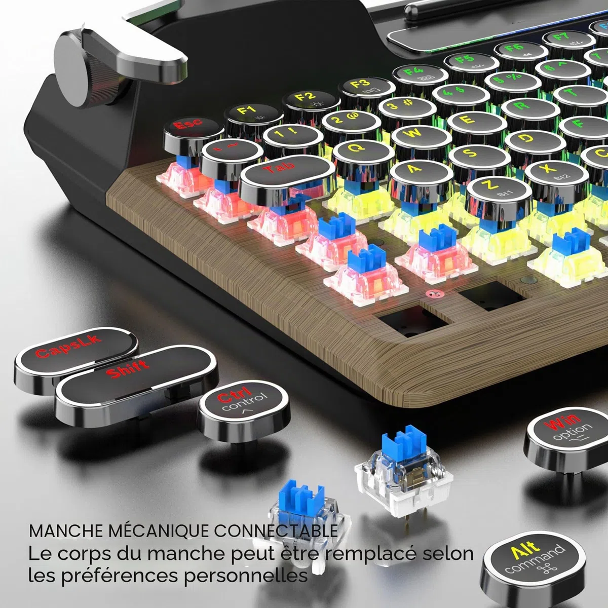 VBESTLIFE Clavier de Jeu Mécanique sans Fil Rétro avec Bluetooth 5.0, 84 Touches, Interrupteurs Bleus, Touchap Rond Punk, Rétro-éclairage RVB, Repos du Poignet