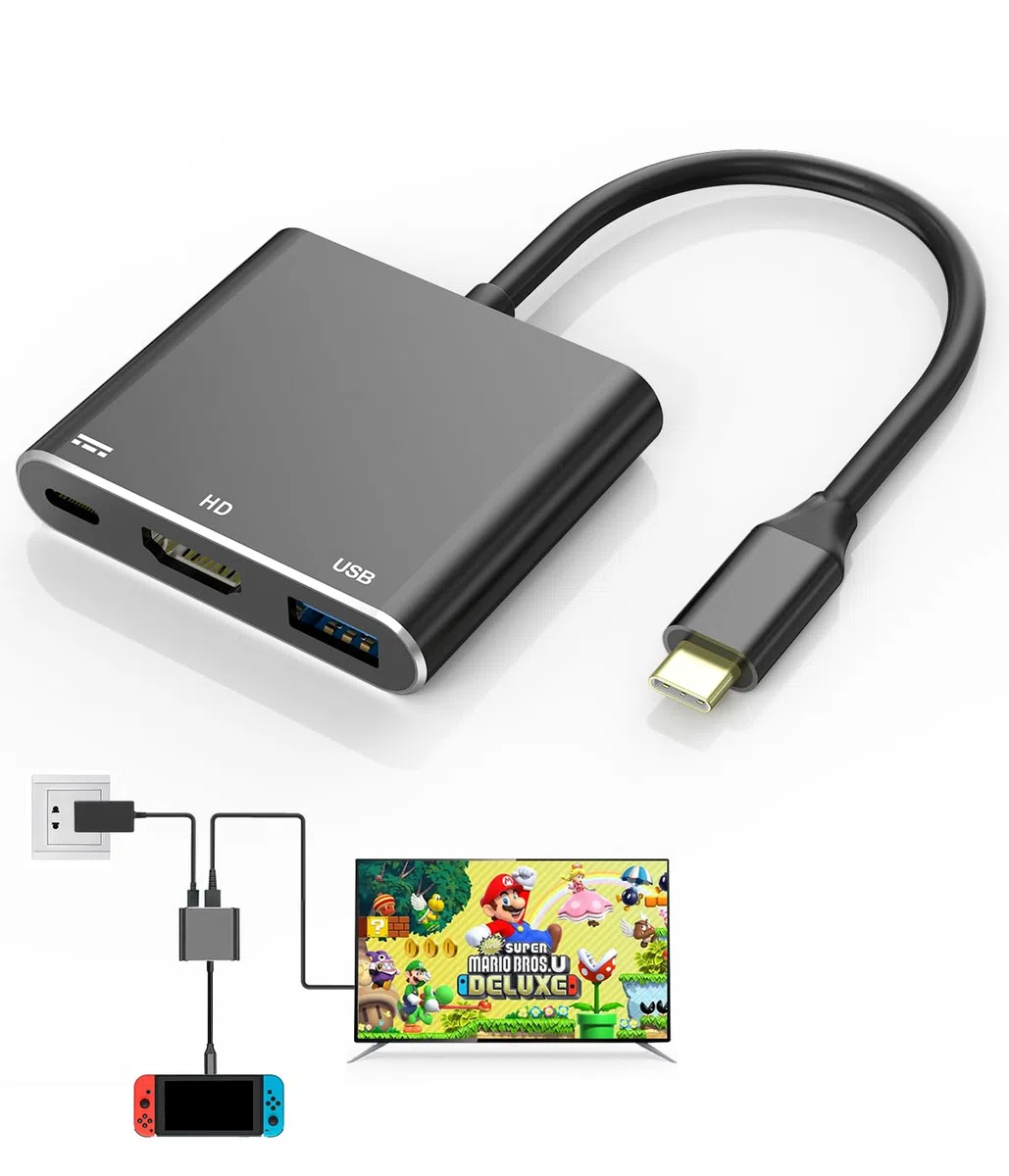 Y Team Adaptateur HDMI 4K 1080 pour Switch, 3 en 1 Multiport USB 3.0 100W PD Chargeur TV Dock, USB Type C Convertisseur Cȃble pour Switch/Série Samsung S/Série Huawei Mate & P&Gris.