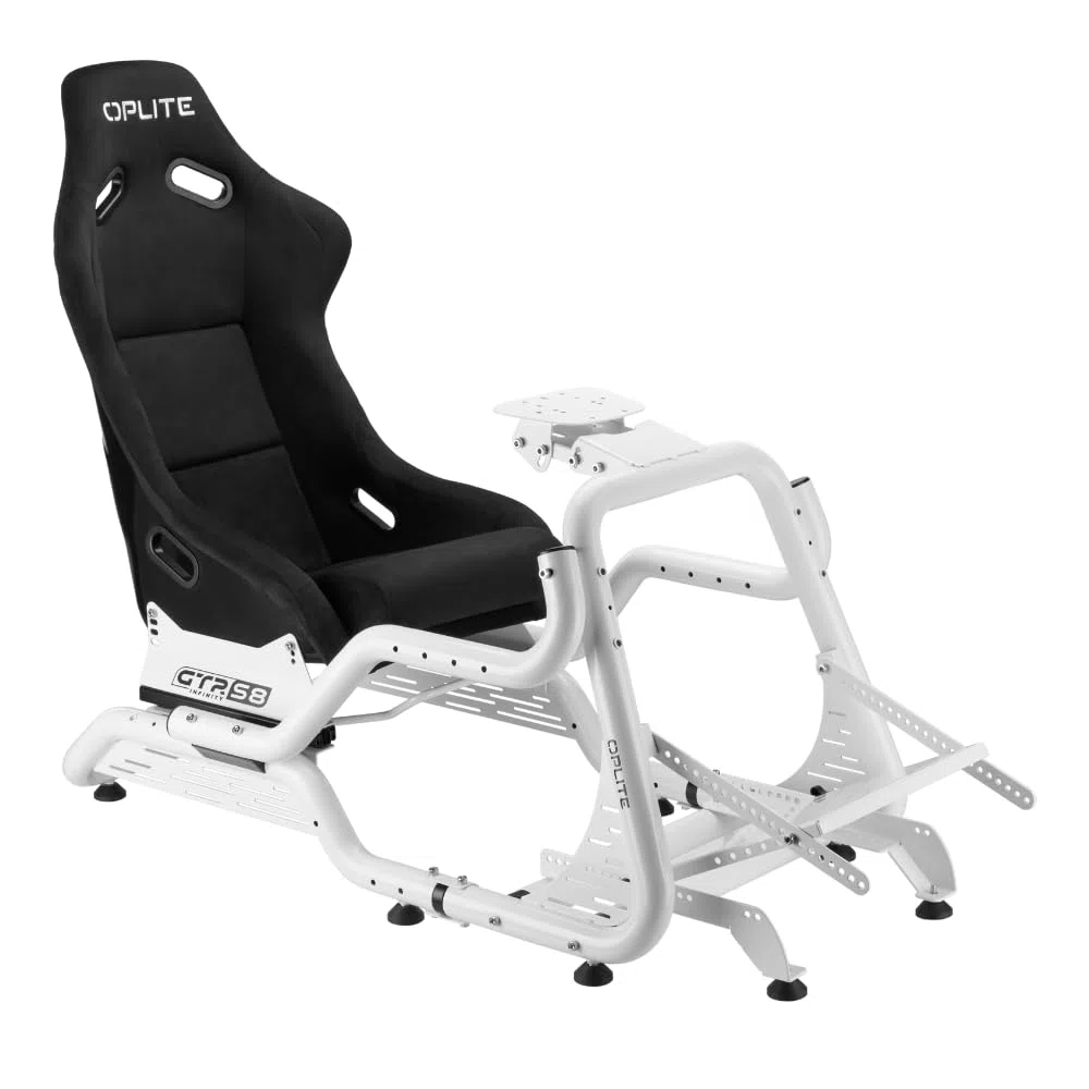 OPLITE - RS2 FiberCore® Siège Baquet Sim Racing – Structure 4 Couches Fibre de Verre, Suédine Respirante, Fixation Latérale 290 mm, Harnais 3/4 Points, Universel 1,40 m–2,10 m