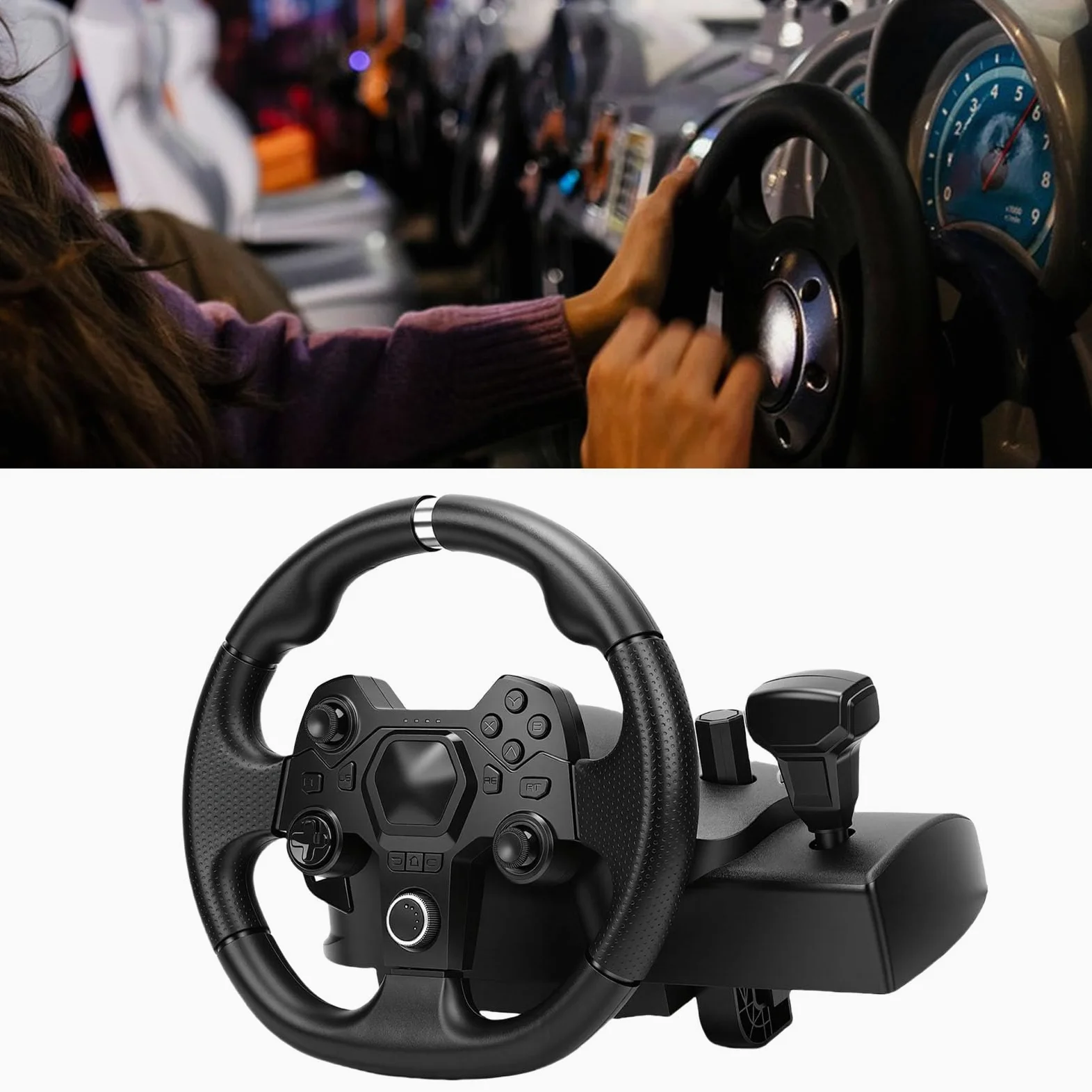 docooler Jeu de Volants de Jeu Adaptés à la Console, Volant Course11 Pouces et Support Pédale pour PC