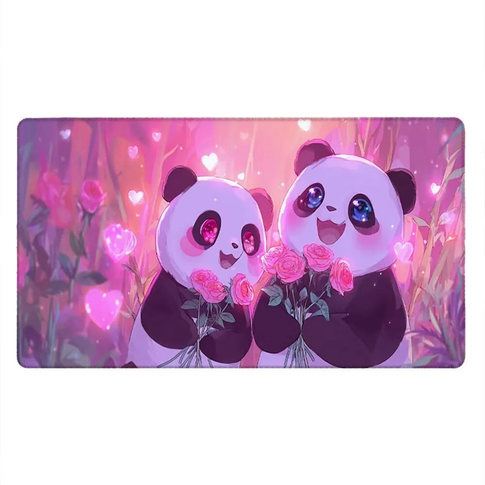 Tapis de Souris Gamer, 2000x1000mm Tapis de Souris XXL Gaming Grand, Clavier Lavable Desk Mat Bureau Caoutchouc Antidérapant Étanche, Bords Cousus Imperméable, Gamer Ordinateur PC, Panda Rose xR5-864