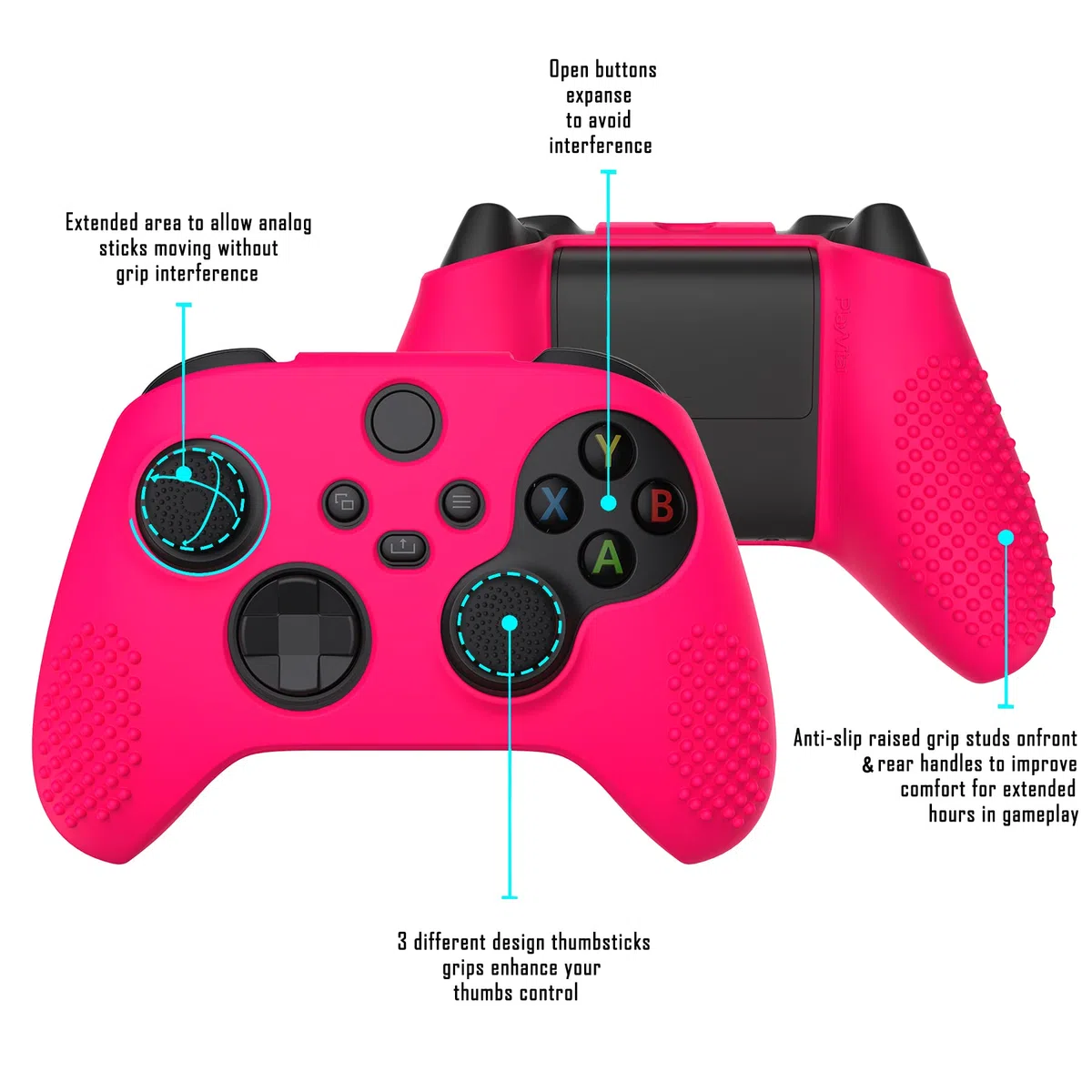 eXtremeRate PlayVital Coque pour Xbox Series X Manette,Housse Protection Silicone avec Capuchon Joystick pour Xbox Series X/S Controller Skin Accessoires-Rose Brillant,Édition Cloutée 3D