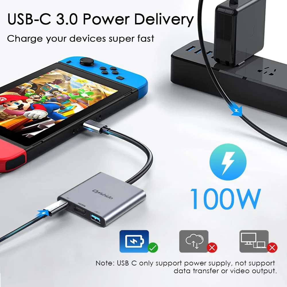 Switch Docking Station pour Nintendo Switch, Adaptateur USB C vers HDMI 4K, 3 en 1 USB C HUB avec USB A 3.0 et Charge PD 100 W pour MacBook Pro/Air, iPad, Samsung Dex
