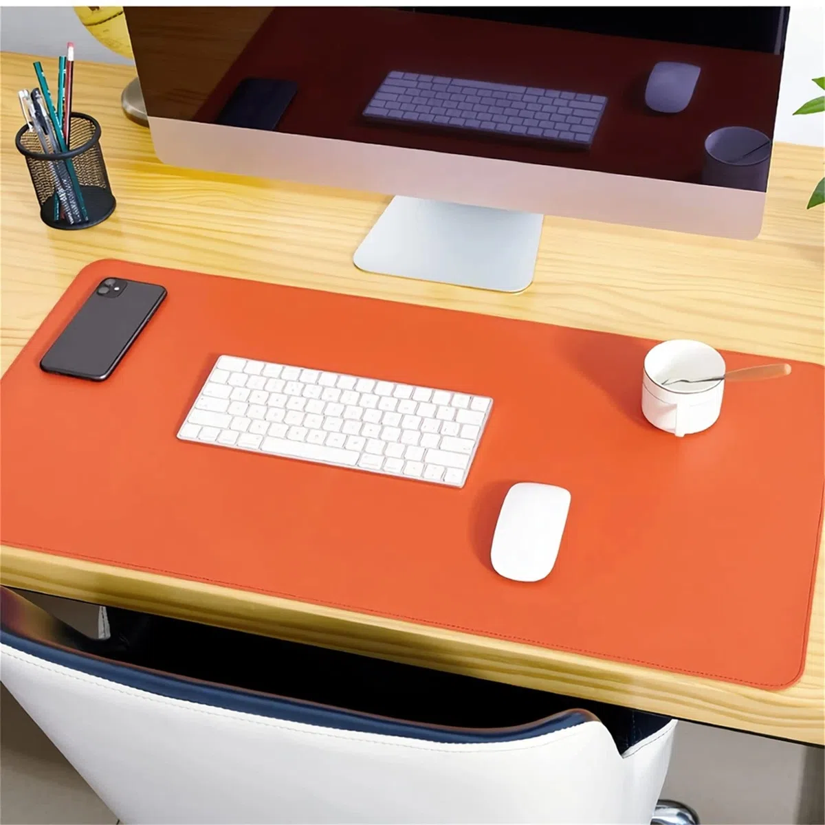 Tapis de Souris Pad de Clavier Jeu Double Face en liège Puce Tapis Bureau Anti-Rayures Cuir pour Les Ordinateurs