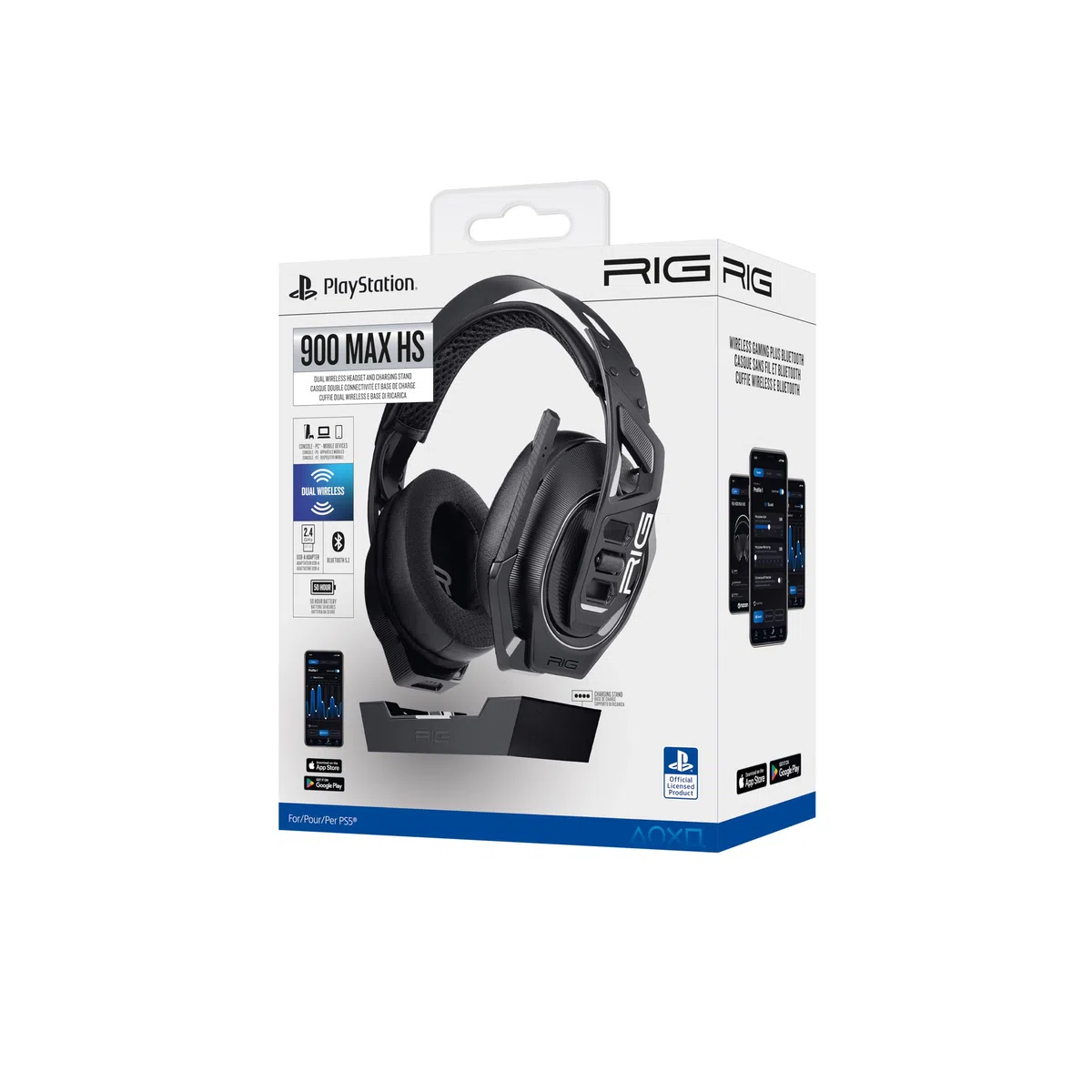 Casque Gaming et sa Station de Base Bluetooth, Connexion de 2,4 GHz autonomie 60 Heures Officiel PlayStation 5 Compatible PC RIG900