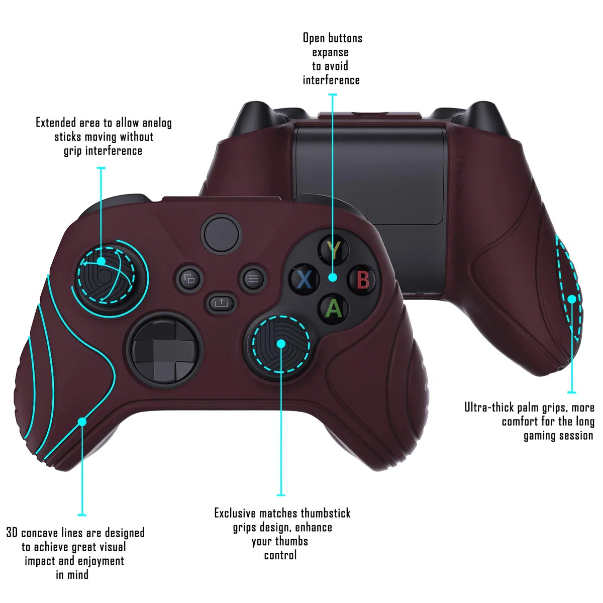 eXtremeRate PlayVital Coque Manette pour Xbox Series X/S Housse Protection pour Xbox Series X Accessoires Controller avec Capuchon Joystick Caps Grip Cover Silicone-Vin Rouge,Édition Samouraï