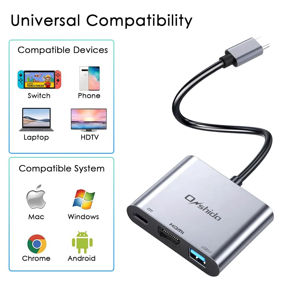Switch Docking Station pour Nintendo Switch, Adaptateur USB C vers HDMI 4K, 3 en 1 USB C HUB avec USB A 3.0 et Charge PD 100 W pour MacBook Pro/Air, iPad, Samsung Dex