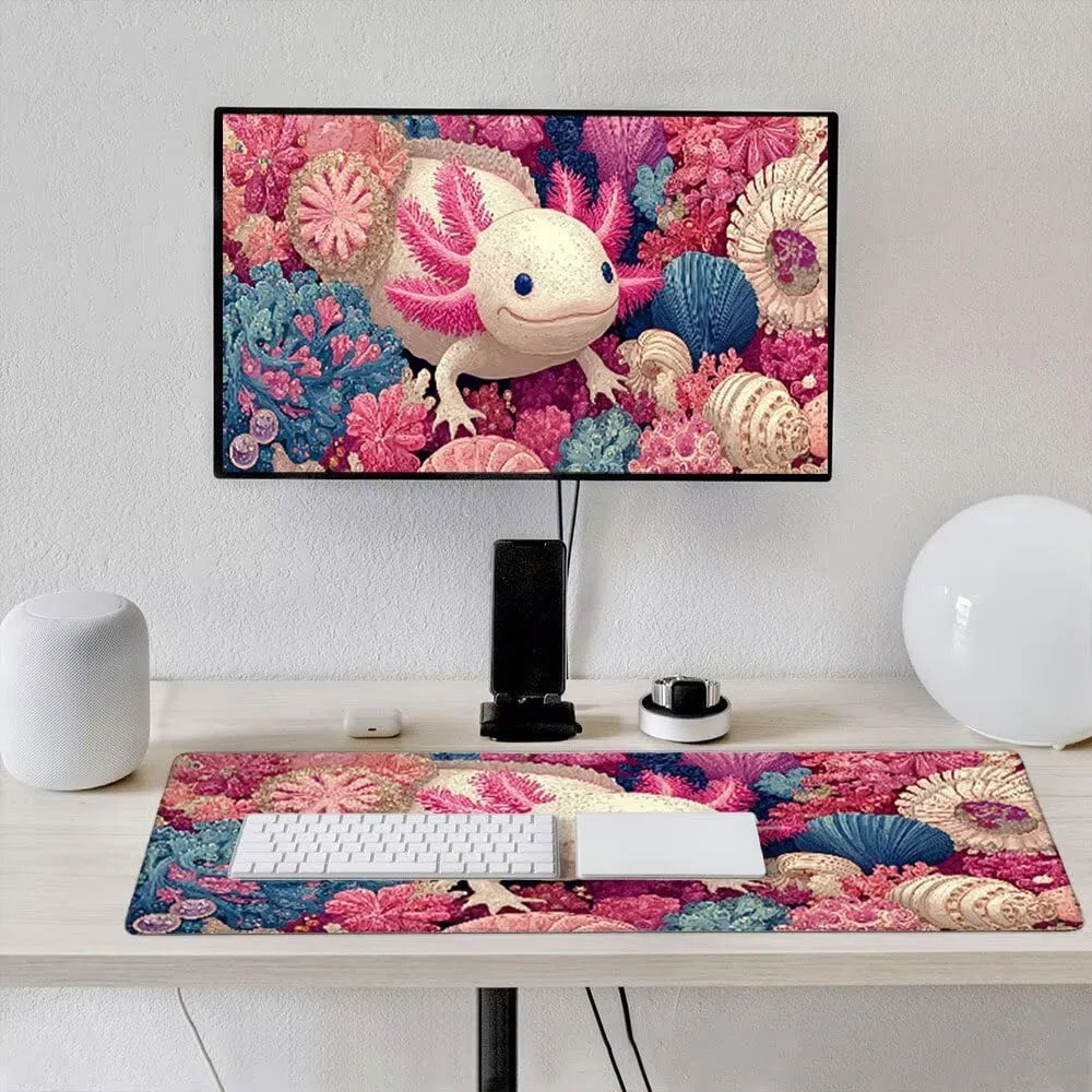 Grand Tapis de Souris Jeu XXL 1800x900x3mm avec Bords Cousus, Base en Caoutchouc Naturel antidérapant Durable, Tapis de Clavier Lavable, Les Jeux, la Maison Le Bureau, Hexagone Dinosaure Rose xR6-464