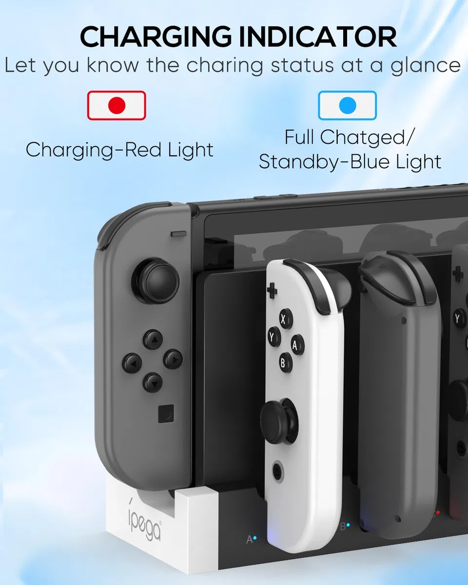 FYOUNG USB Chargeur Compatible avec Manette pour Switch & OLED Model, Support de Station de Charge pour Manettes avec LED Indicateur - Blanc