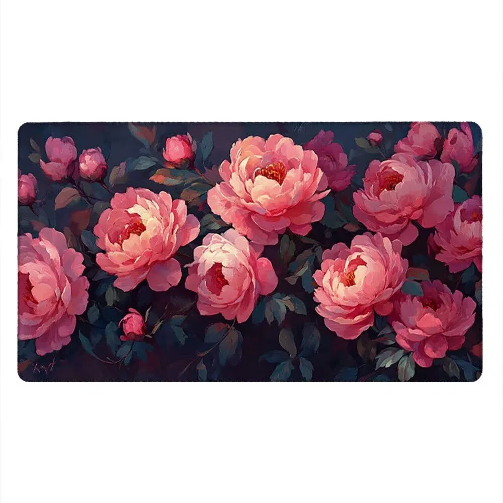 Grand Tapis de Souris Jeu XXL 1800x900x3mm avec Bords Cousus, Base en Caoutchouc Naturel antidérapant Durable, Tapis de Clavier Lavable, Les Jeux, la Maison Le Bureau, Pivoine Fleur Rose xR6-572