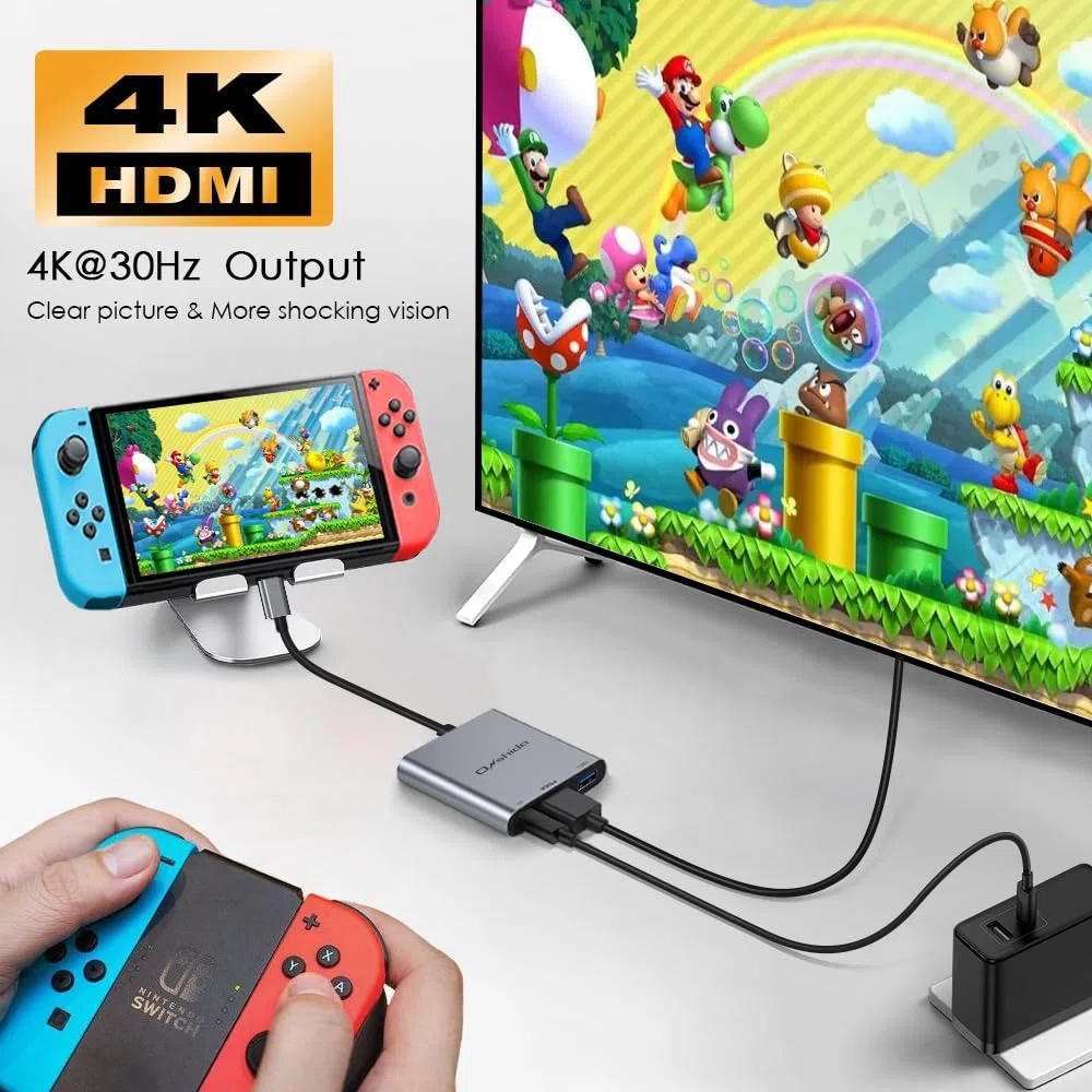 Switch Docking Station pour Nintendo Switch, Adaptateur USB C vers HDMI 4K, 3 en 1 USB C HUB avec USB A 3.0 et Charge PD 100 W pour MacBook Pro/Air, iPad, Samsung Dex