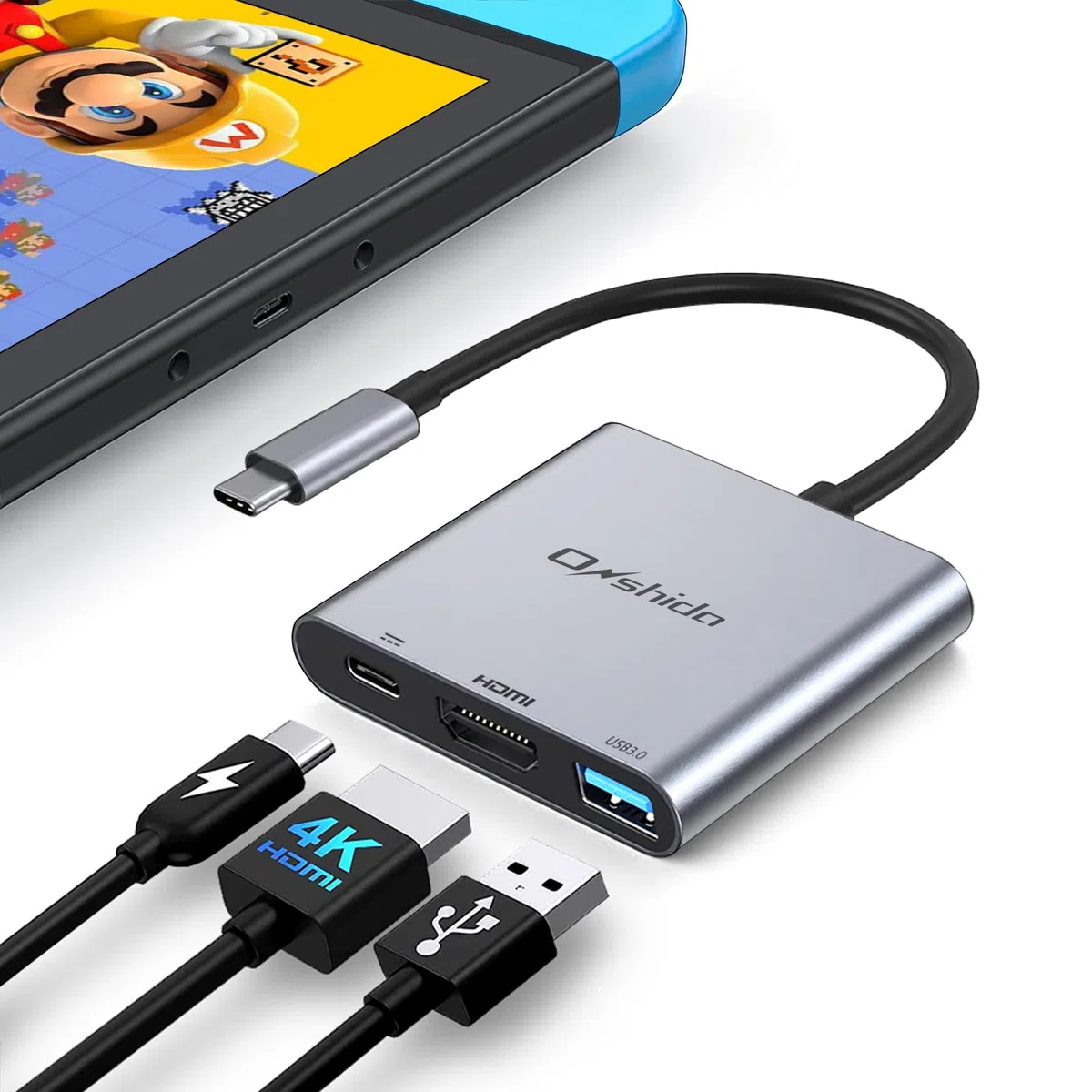 Switch Docking Station pour Nintendo Switch, Adaptateur USB C vers HDMI 4K, 3 en 1 USB C HUB avec USB A 3.0 et Charge PD 100 W pour MacBook Pro/Air, iPad, Samsung Dex