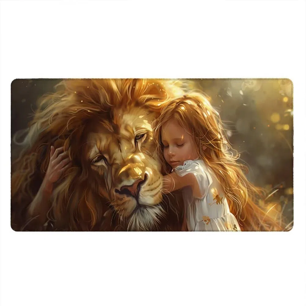 Grand Tapis de Souris Jeu XXL 1800x900x3mm avec Bords Cousus, Base en Caoutchouc Naturel antidérapant Durable, Tapis de Clavier Lavable, Convient Les Jeux, la Maison et Le Bureau, La Fille Lion xR6734