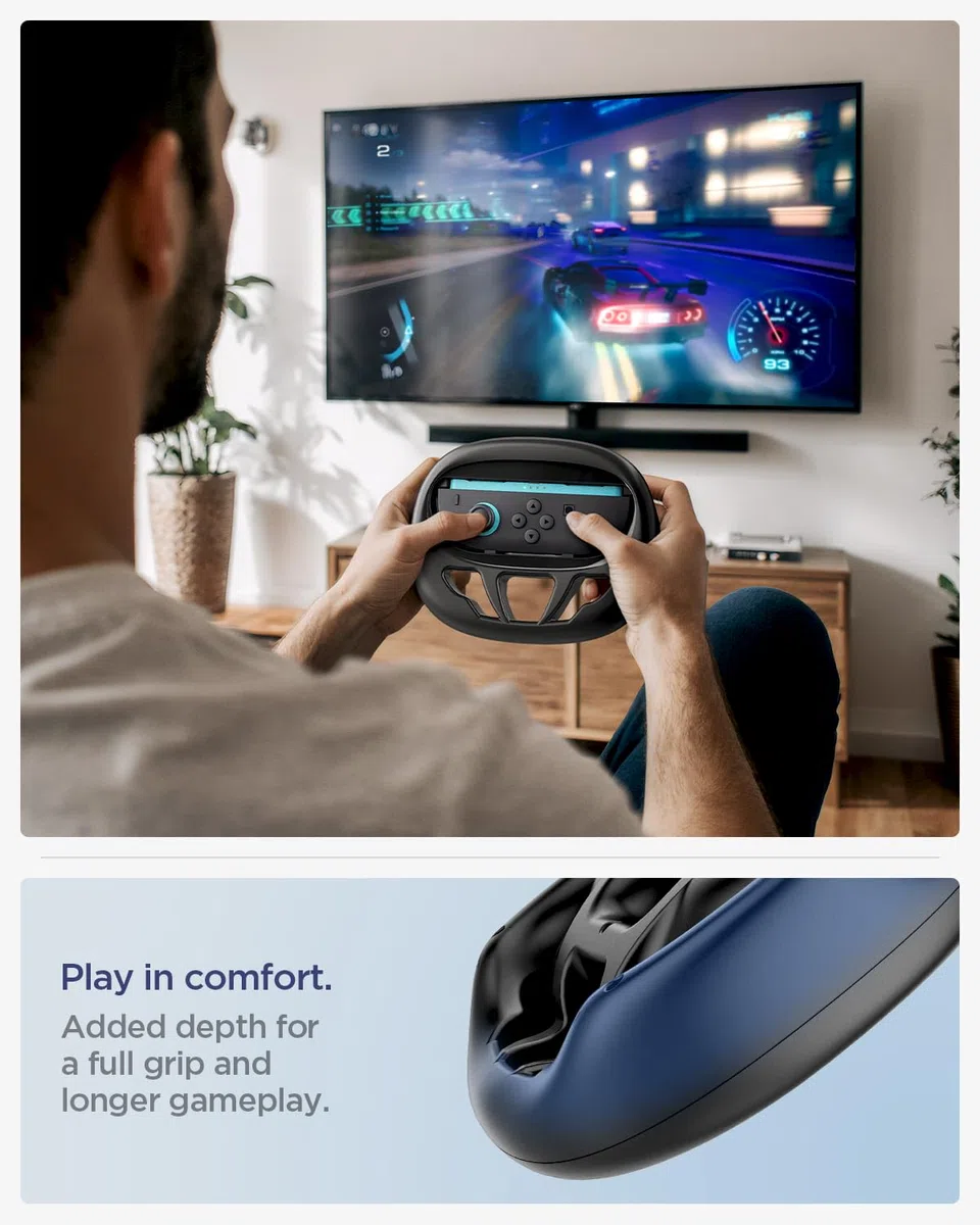 Spigen Lot de 2 Poignée de Volant, Racing Wheel Joy Con Compatible avec Nintendo Switch 2 Joy-Con (2025) - Noir