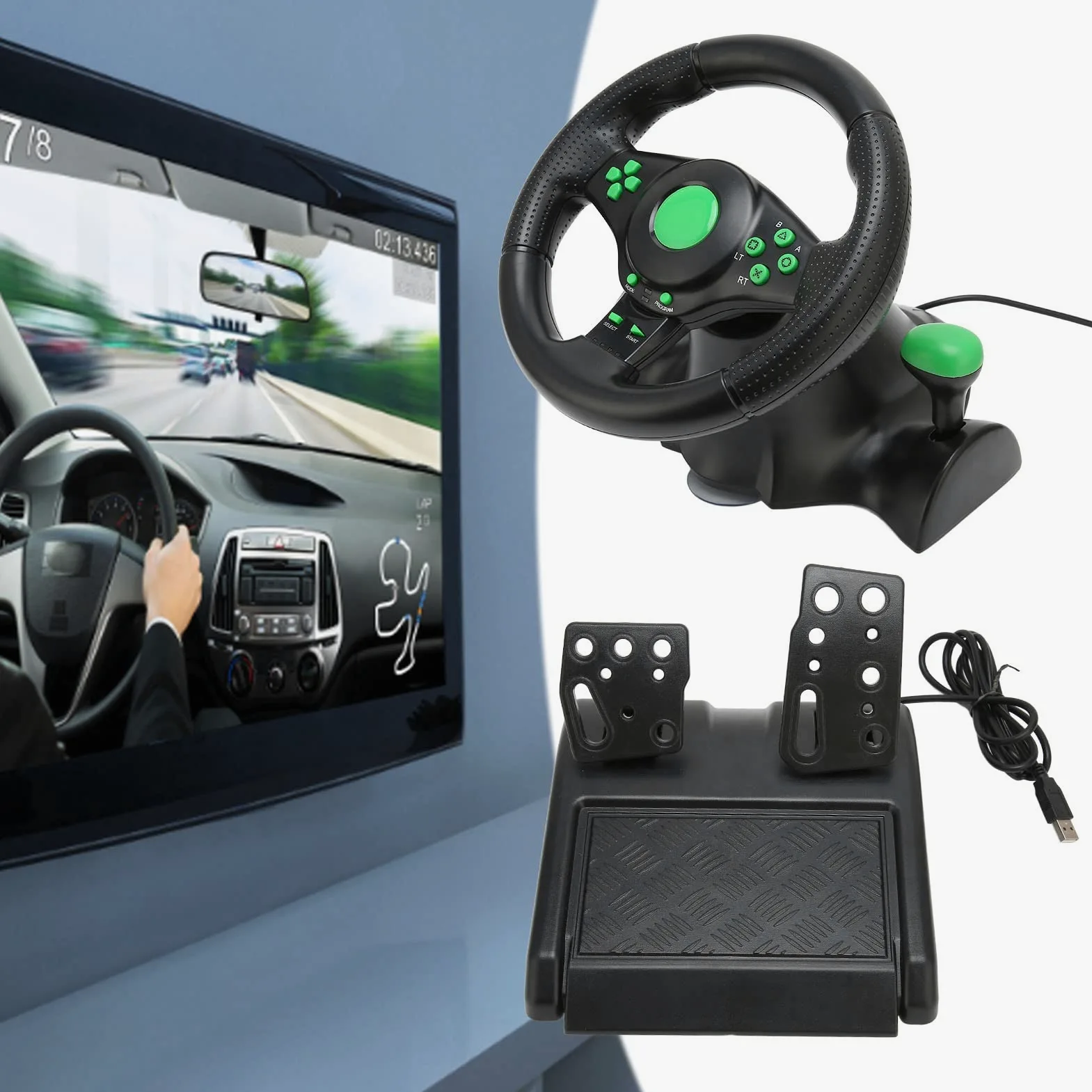 Volant de Course Pc, Peut Pivoter à 180 °, Offre Une Expérience de Jeu Réaliste, Volant de Course Universel pour Simulateur de Voiture Avec Retour de Vibration et Pédales pour Xbox 360, PS3, PS2, PC