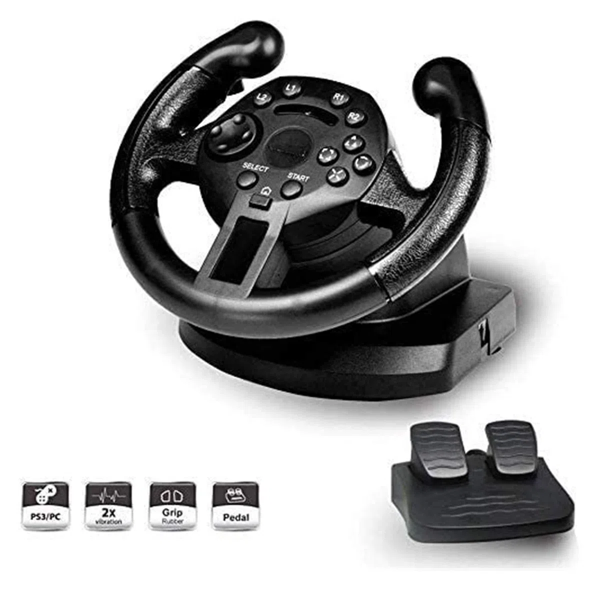 Volant de Jeu pour PC, Volant de Course, contrôleur de Manette de Jeu Compatible avec contrôleur de Conduite simulé PS3/PC, Direction de Jeu par Vibration