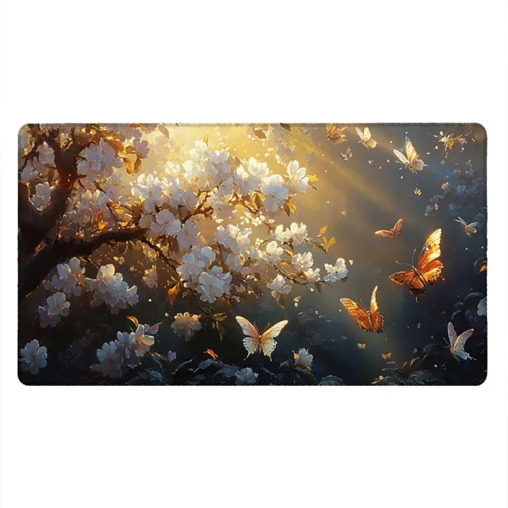 Grand Tapis de Souris Jeu XXL 1800x900x3mm avec Bords Cousus, Base en Caoutchouc Naturel antidérapant Durable, Tapis de Clavier Lavable, Les Jeux, la Maison Le Bureau, Papillon Fleur De PêChe xR6-788