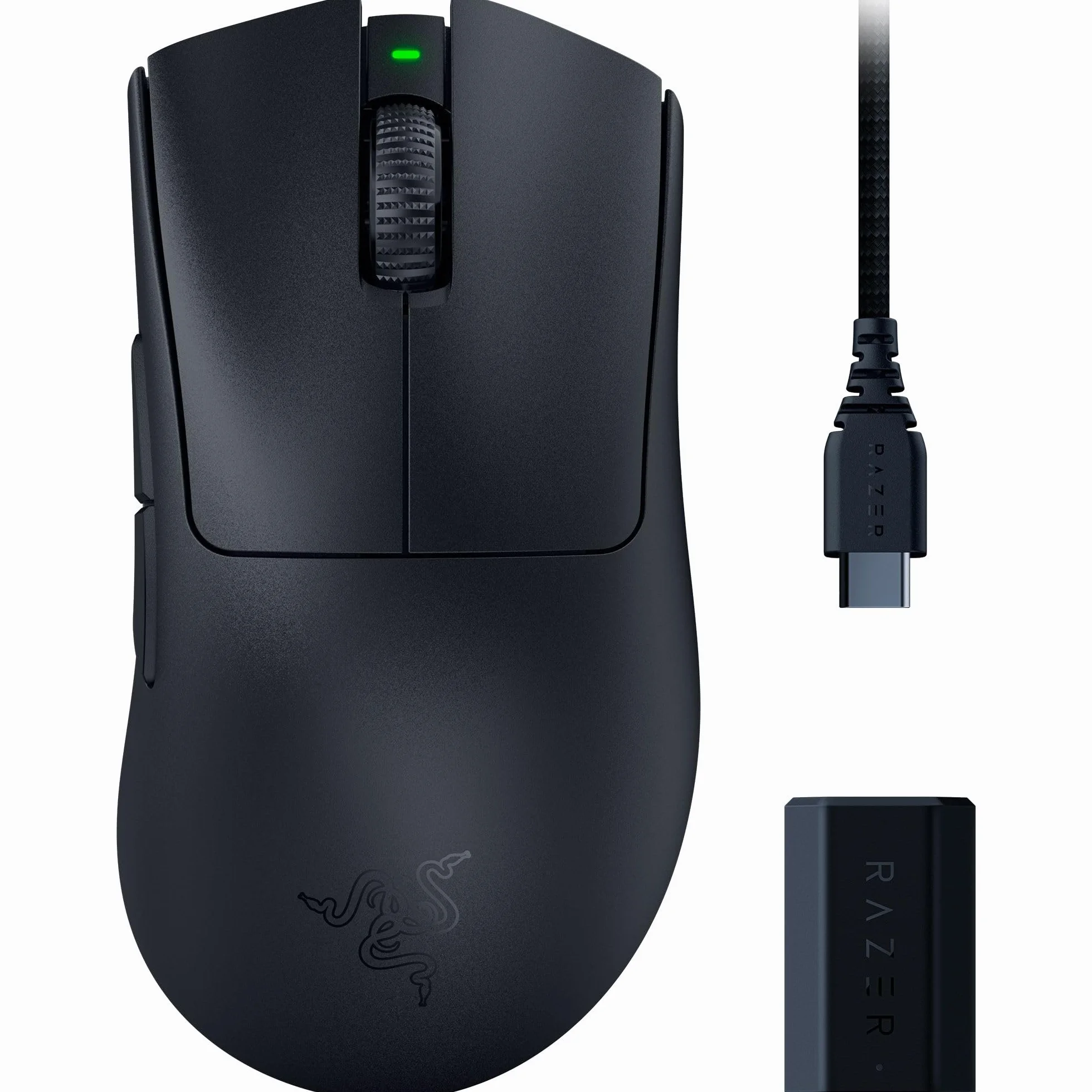 Razer DeathAdder V3 Pro Souris de jeu sans fil + dongle sans fil Hyperpolling : 63 g Ultra léger - Capteur optique Focus Pro 30K - Commutateurs optiques Gen 3-5 touches programmables - Noir