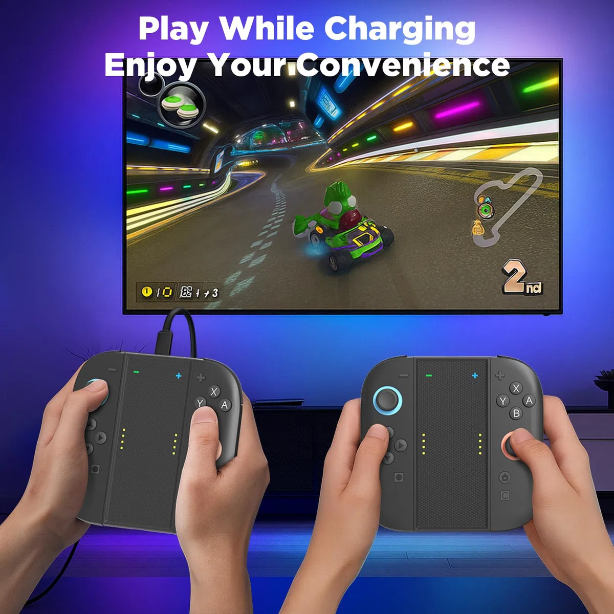 Station de Charge 4-en-1 pour Joycons Switch 2, Chargeur JoyCons avec Lumière RVB, Jouez Pendant le Chargement, Charges 4 contrôleurs, Accessoires Cadeau