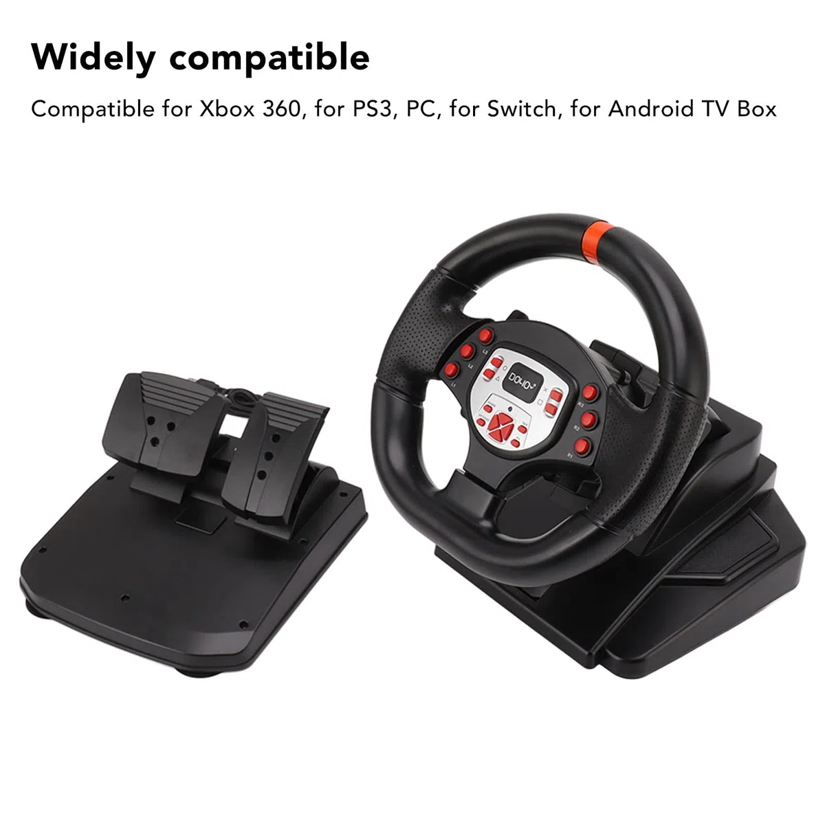 Fockety Volant de Course de Jeu, Volant de Course USB Universel à 180 Degrés avec Pédales, Double Retour de Moteur, Volant de Course PC pour 360, pour PS3, pour Switch, TV Box