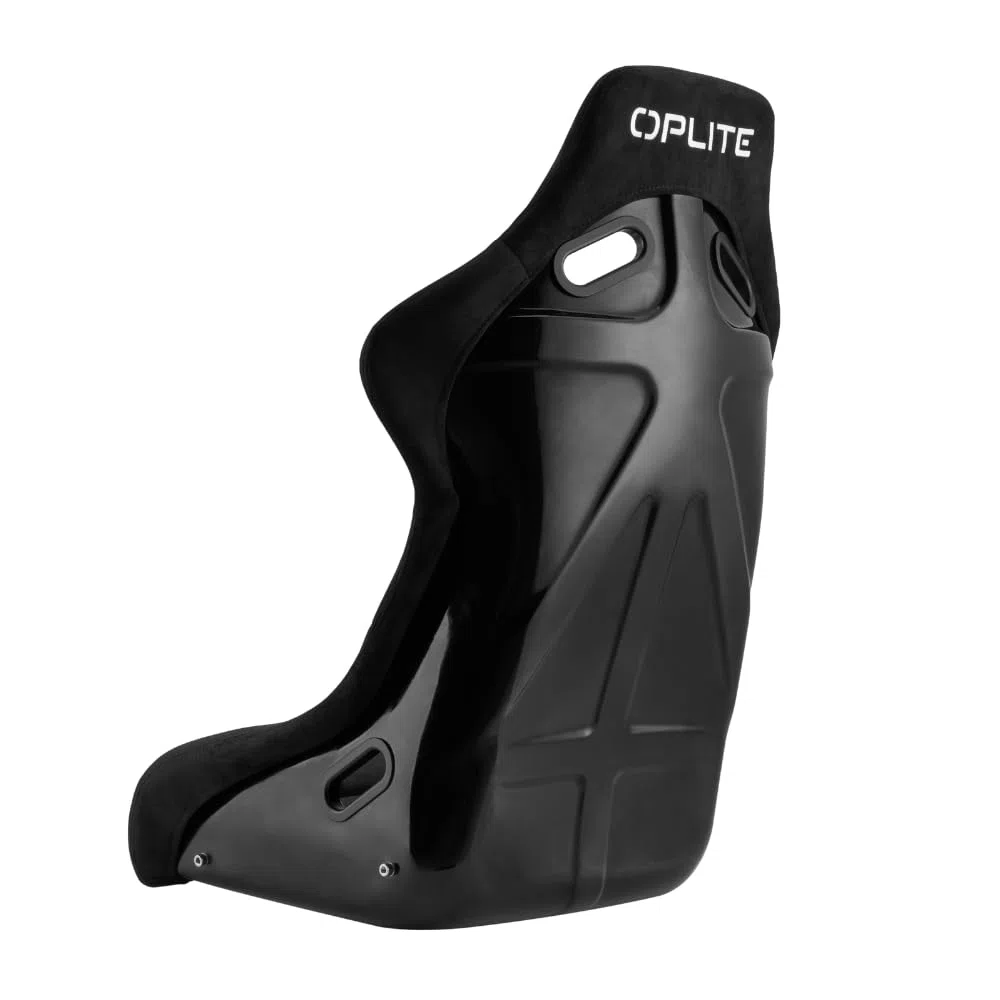 OPLITE - RS2 FiberCore® Siège Baquet Sim Racing – Structure 4 Couches Fibre de Verre, Suédine Respirante, Fixation Latérale 290 mm, Harnais 3/4 Points, Universel 1,40 m–2,10 m