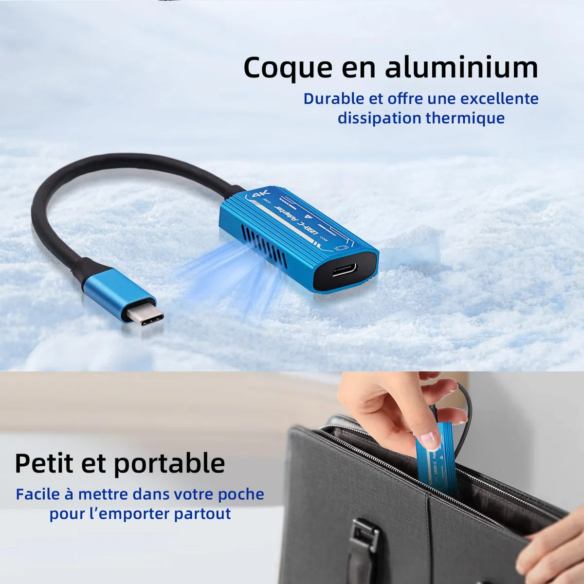 Mcbazel Convertisseur Numérique Type C Lunettes AR, Supporte Résolutions 4K@60Hz et 1080p@60Hz Charge Rapide 100W Adaptateur USB C Mâle vers Femelle pour Tablette/AR/Switch/Steam Deck/ROG Ally