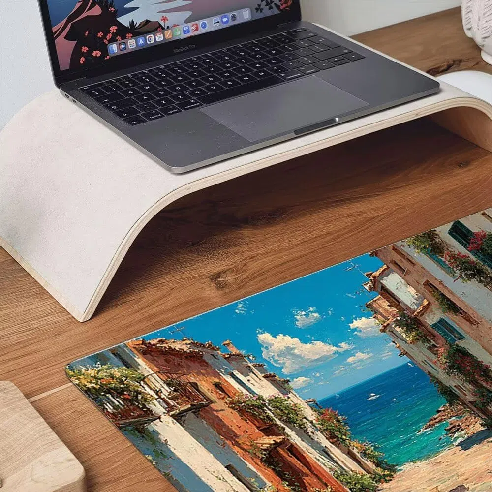 Grand Tapis de Souris Jeu XXL 1800x900x3mm avec Bords Cousus, Base en Caoutchouc Naturel antidérapant Durable, Tapis de Clavier Lavable, Les Jeux, la Maison Le Bureau, Vue sur La Rue Mer xR6-392