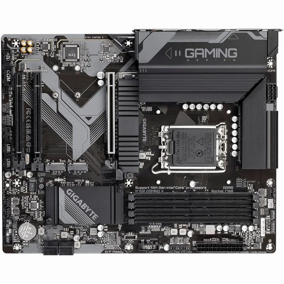GIGABYTE B760 Gaming X Carte Mère - Compatible avec Les processeurs Intel Core 14e génération, VRM numérique 8+1+1 Phases, jusqu'à 7600MHz DDR5 (OC), 3X PCIe 4.0 M.2, 2.5GbE LAN, USB 3.2 Gen 2
