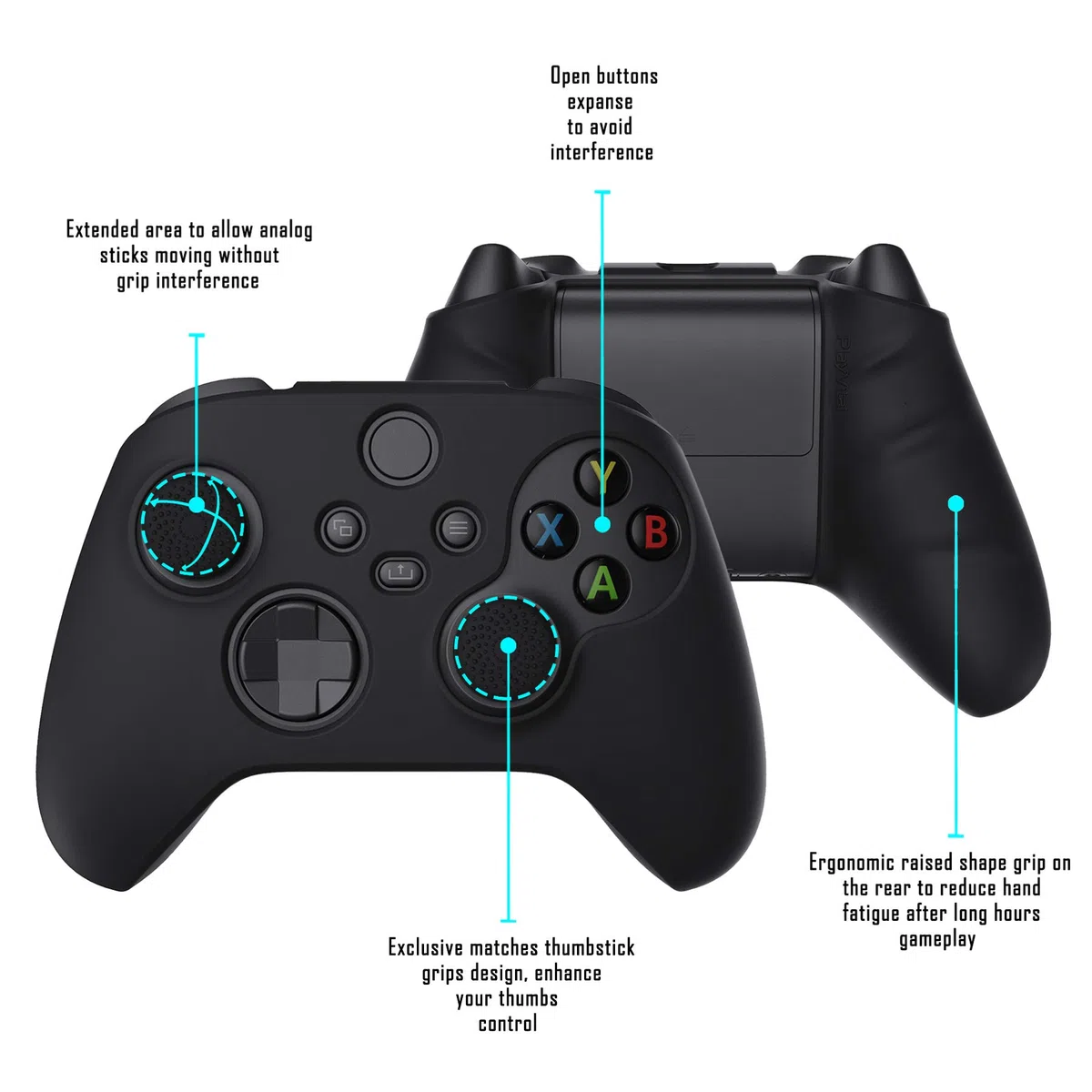 PlayVital Coque pour Xbox Series X S Manette Protection Accessoires,Housse Silicone avec Capuchon Joystick,Cover Skin pour Xbox Series X S Controller Grip-Noir,Pure Série
