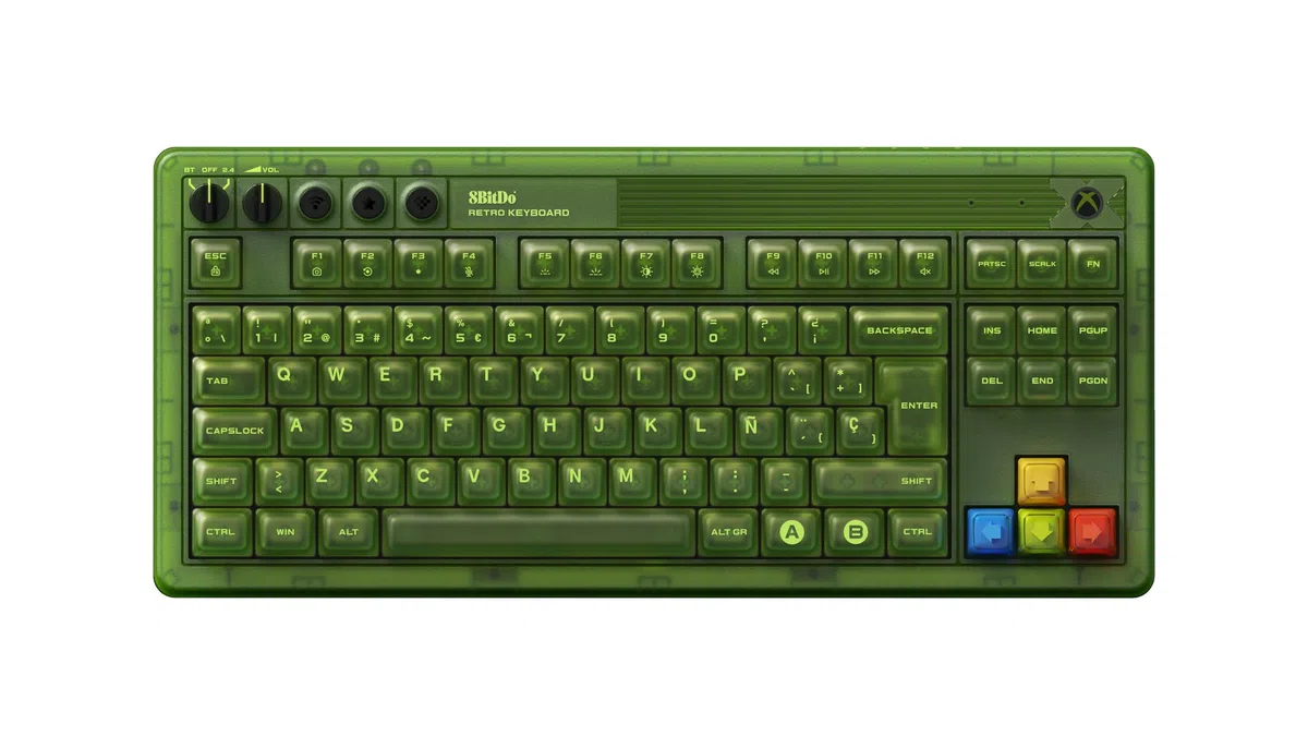 8Bitdo Retro 87 Mechanical Keyboard with RGB Backlight, Bluetooth/2.4G/USB-C Hot Swappable Wireless Gaming Keyboard for Windows and Android - Xbox Edition - AZERTY French ISO Layout