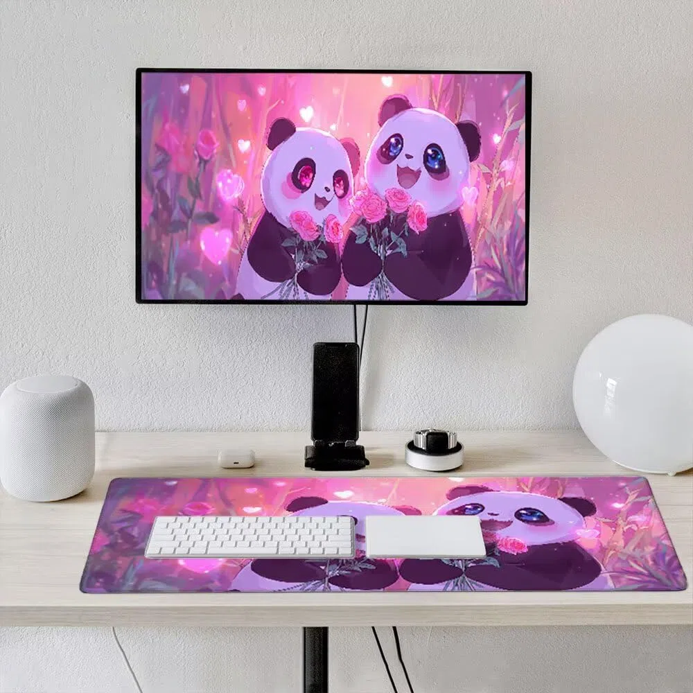 Tapis de Souris Gamer, 2000x1000mm Tapis de Souris XXL Gaming Grand, Clavier Lavable Desk Mat Bureau Caoutchouc Antidérapant Étanche, Bords Cousus Imperméable, Gamer Ordinateur PC, Panda Rose xR5-864