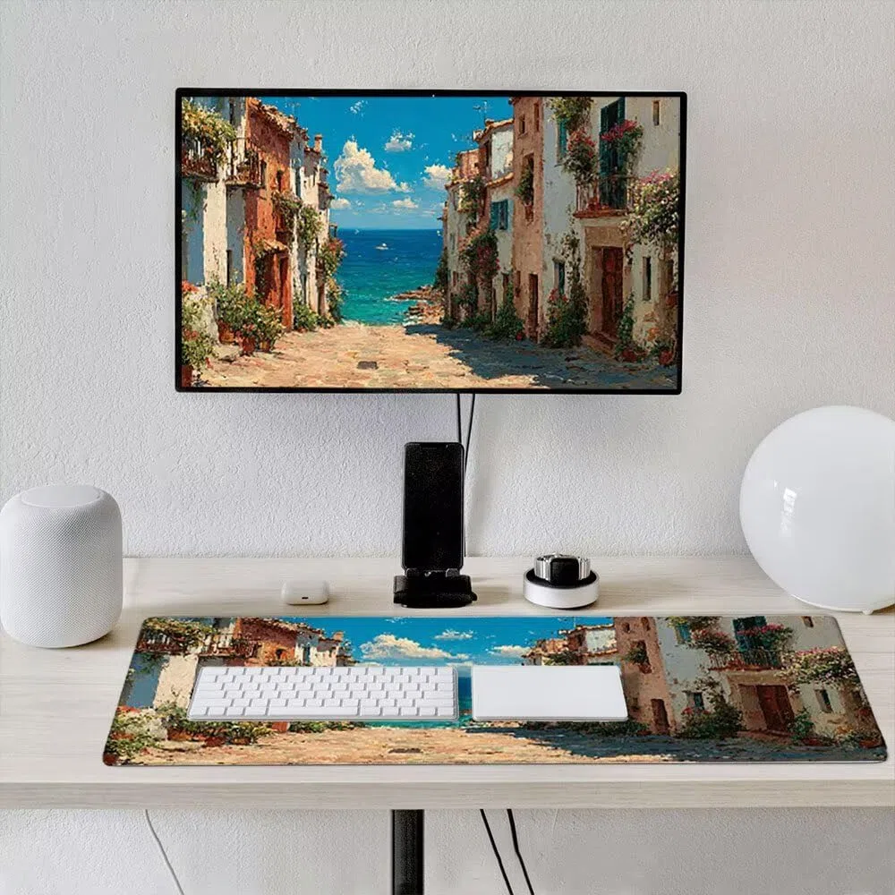 Grand Tapis de Souris Jeu XXL 1800x900x3mm avec Bords Cousus, Base en Caoutchouc Naturel antidérapant Durable, Tapis de Clavier Lavable, Les Jeux, la Maison Le Bureau, Vue sur La Rue Mer xR6-392