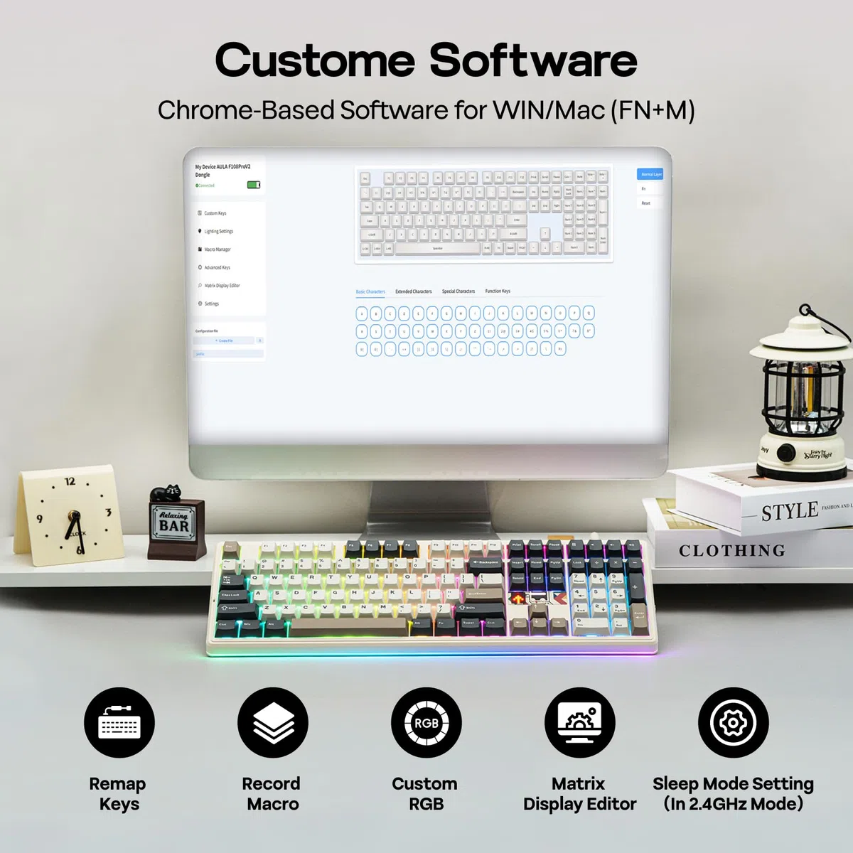 EPOMAKER X Aula F108 Pro V2 Clavier Gamer Mécanique sans Fil, Écran Pixel