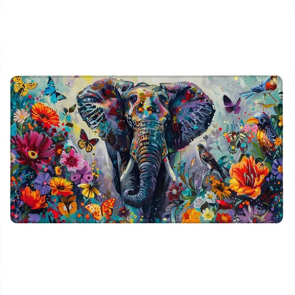 Grand Tapis de Souris Jeu XXL 1800x900x3mm avec Bords Cousus, Base en Caoutchouc Naturel antidérapant Durable, Tapis de Clavier Lavable, Les Jeux, la Maison Le Bureau, Fleurs D'éLéPhant xR6-830