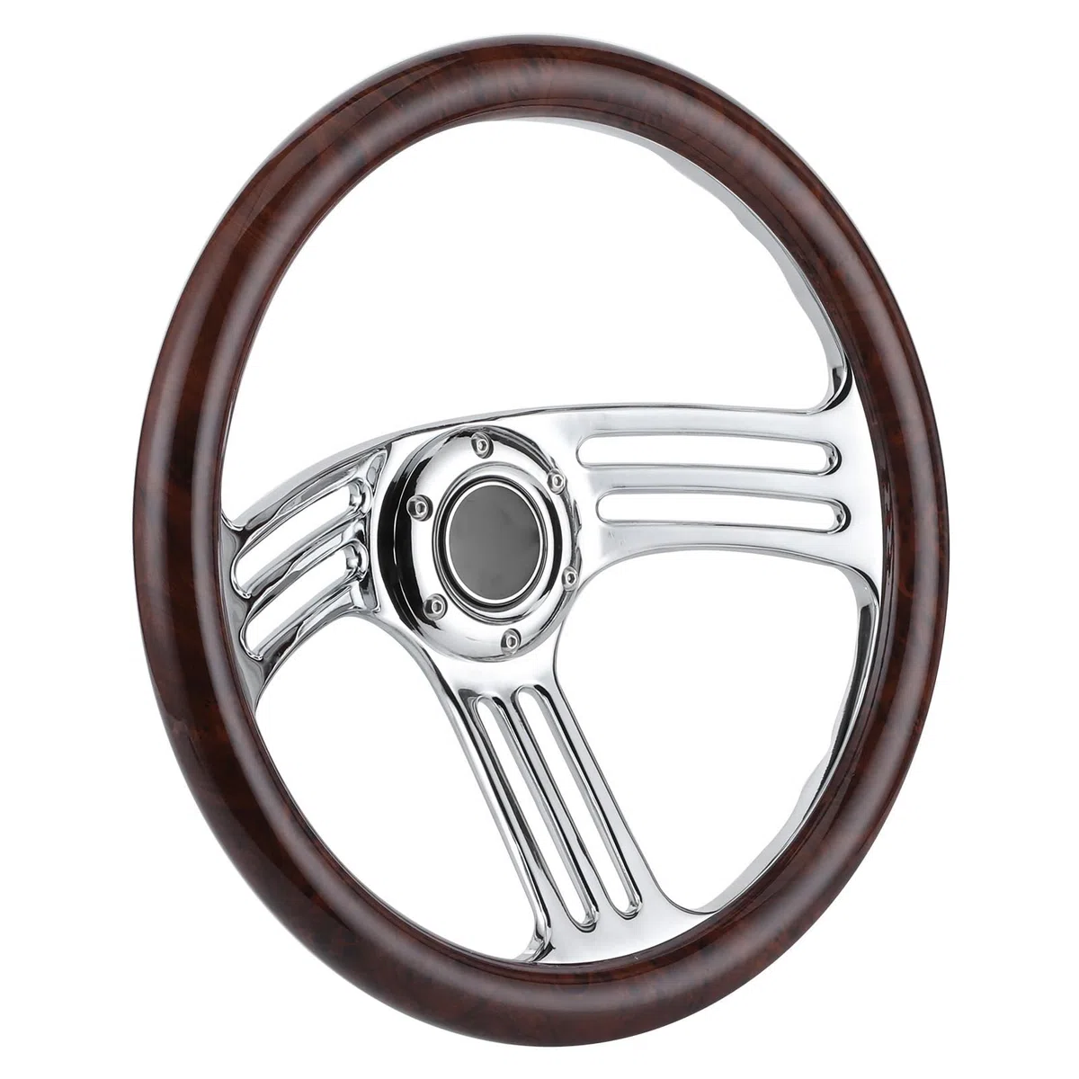 Volant Léger de 14" avec Poignée en Bois pour les Amateurs de Course Style Vintage Poignée Chromée à 6 Boulons à 3 Rayons pour Accessoire modifié de Voiture