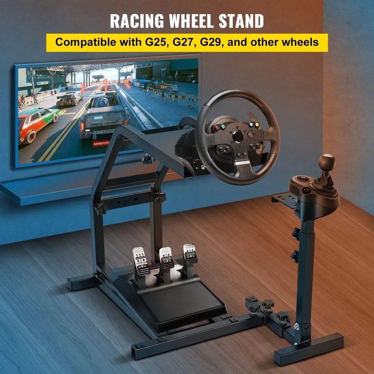 ZHIMAI Suport De Roue De Course RéGlable En Hauteur Avec Ajustement Pour Roue De Course Logitech G25, G27, G29, G920 Et PéDales Non Inclus