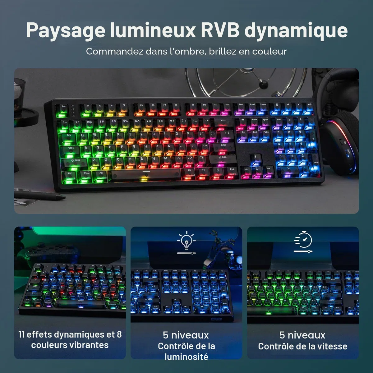 EPOMAKER HE108 Clavier Gaming sans Fil, Interrogation 8K & 10000mAh,RVB