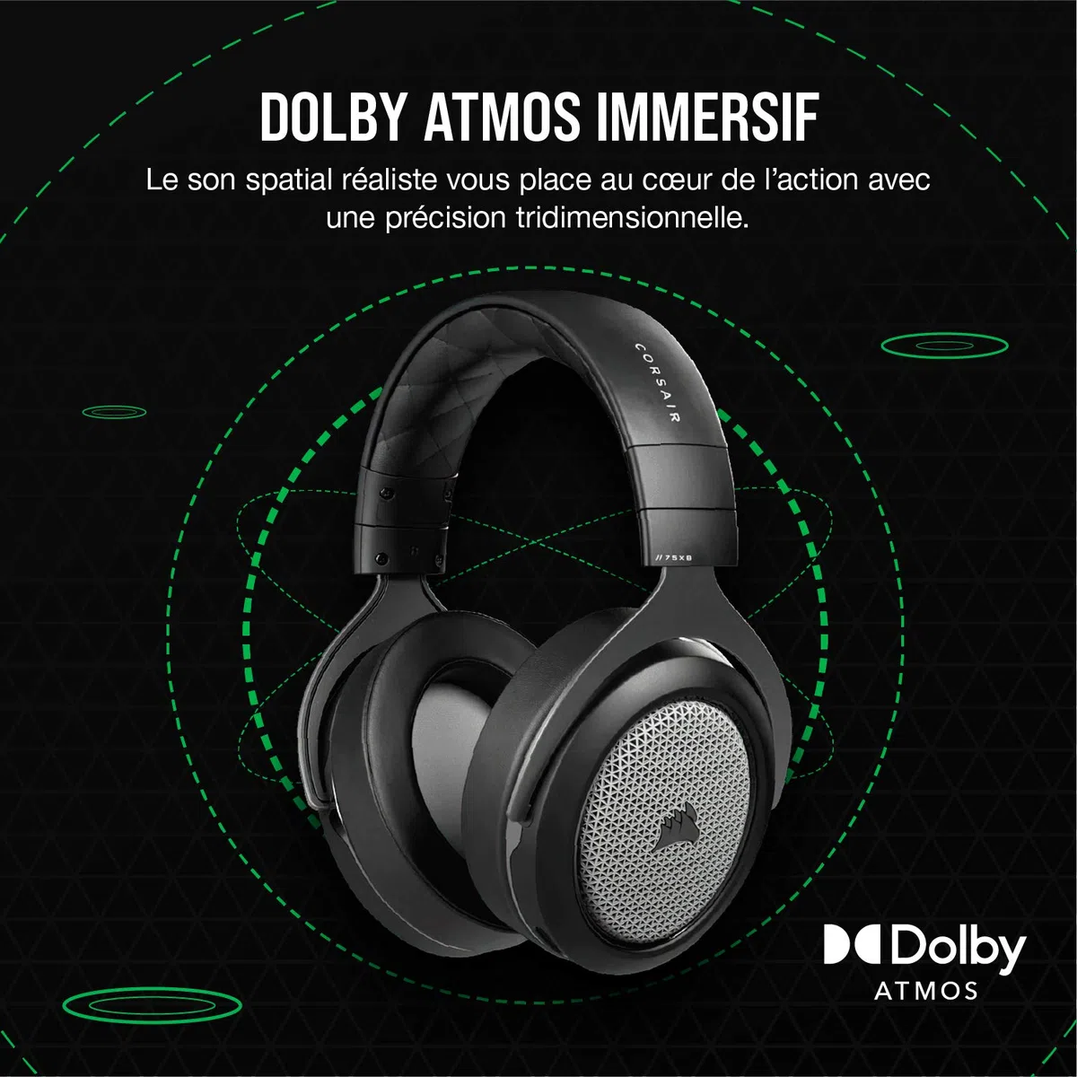 Corsair HS75 XB Wireless Casque Gaming pour Xbox Series X et Xbox One (Connexion Directe sans Adaptateur sans Fil, Technologie Dolby Atmos Immersive, Microphone Unidirectionnel) Noir