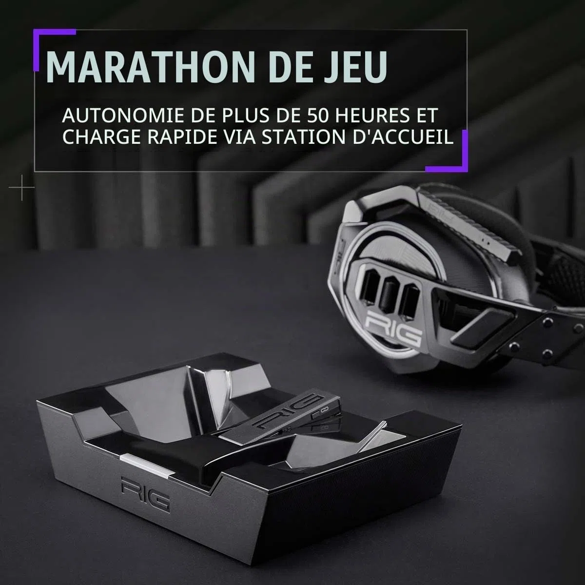 Casque Gaming et sa Station de Base Bluetooth, Connexion de 2,4 GHz autonomie 60 Heures Officiel PlayStation 5 Compatible PC RIG900