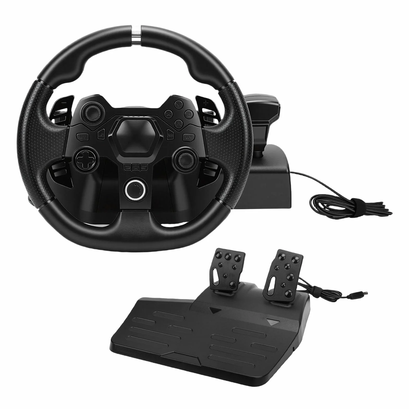 docooler Jeu de Volants de Jeu Adaptés à la Console, Volant Course11 Pouces et Support Pédale pour PC