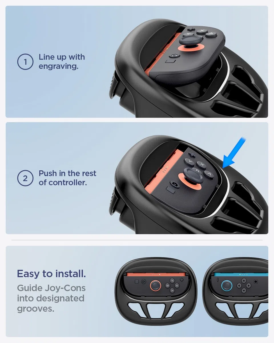 Spigen Lot de 2 Poignée de Volant, Racing Wheel Joy Con Compatible avec Nintendo Switch 2 Joy-Con (2025) - Noir